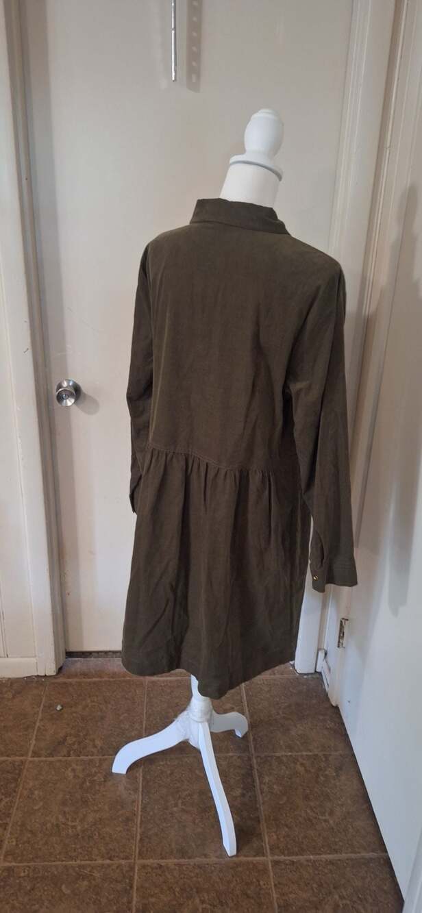 NWT Talbots Corduroy Shirtdress Sz.16 Olive Green Drop Waist Tiered Button Front - Picture 8 of 13
